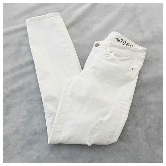 GAP White Always Skinny Destructed Ankle Jeans - Picture 2 of 9